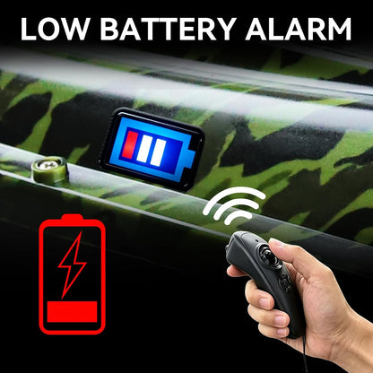 RC Bait Boat for Carp Fishing, 3.3 lb Bait Hopper, Dual Motors, Cruise Control, Low Battery Warning, Waterproof Hull with LED Navigation Lights, 5200mAh Battery, Camo Green