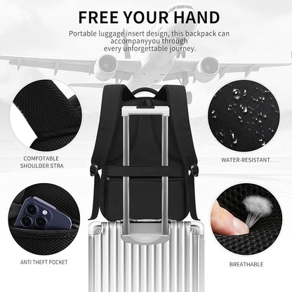 LIECDRO Black Backpack for Men, 17.3-Inch Laptop School Backpack for Boys & Teens, Waterproof Travel Work College Backpack with Multiple Pockets, Anti-Theft Pocket & Luggage Strap