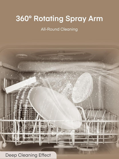 Countertop Dishwasher with Delay Start, 5+1 Wash Programs No Installation Needed, 360° Dual Spray, 167° High-Temp Wash, 5L Built-in Tank
