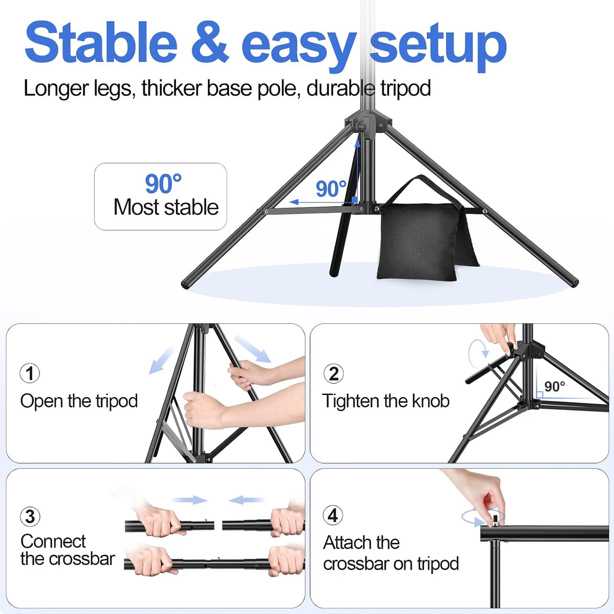 EMART 10x7FT Adjustable Backdrop Stand, Retractable Crossbar Photography Background Stand with Tripod Base, Carry Bag & Clips for Party, Studio, Wedding & Photoshoot