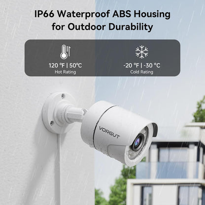 VORGUT 4-Channel Wired Security Camera System, 4X 1080P Outdoor CCTV Cameras, 500GB HDD, 24/7 Recording, Night Vision, Motion Detection, Weatherproof