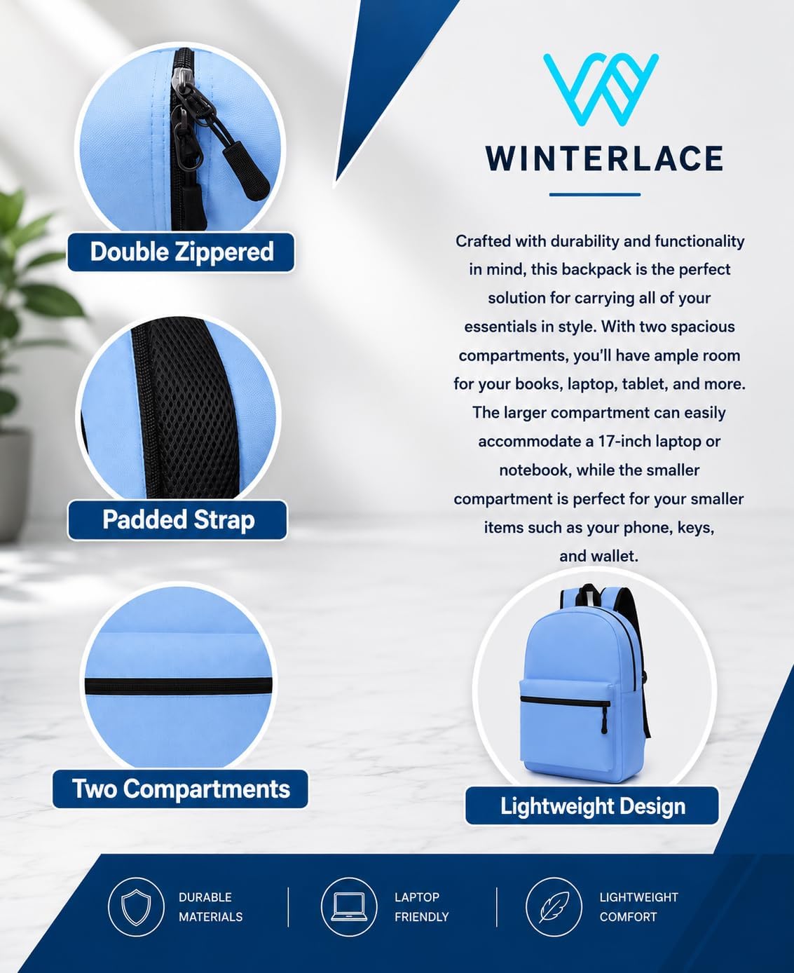 Winterlace 48-Pack Backpacks, 17-Inch Bulk School & Travel Bags, Dual Zipper Compartments with Padded Adjustable Straps, Assorted Colors