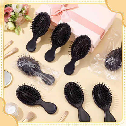 Meanplan 100 Pack Mini Hair Brushes Bulk Air Cushion Detangling Hairbrushes with Soft Bristles Travel Size Black Hair Brush for Wet Dry Hotel Amenities Charity Gym Salon Gifts Guest Supplies