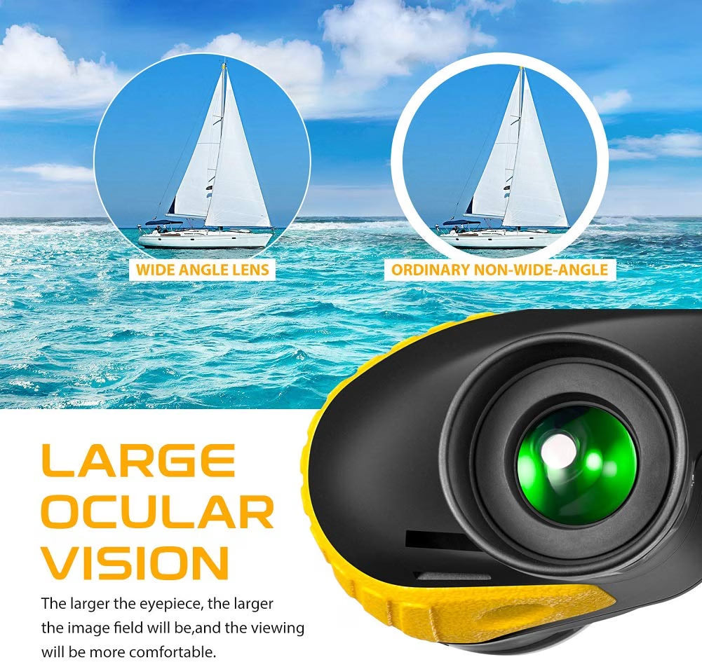HOOWAY 7x50 Waterproof Fogproof Marine Binoculars with Internal Rangefinder & Illuminated Compass, BAK4 Porro Prism, Fully Multi-Coated Optics, Army Yellow