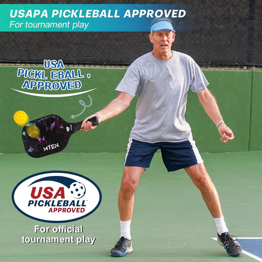 MTEN Pickleball Paddles Set of 2/4/1, USAPA Approved Fiberglass Rackets Lightweight Set for Men, Women, Beginners & Intermediate