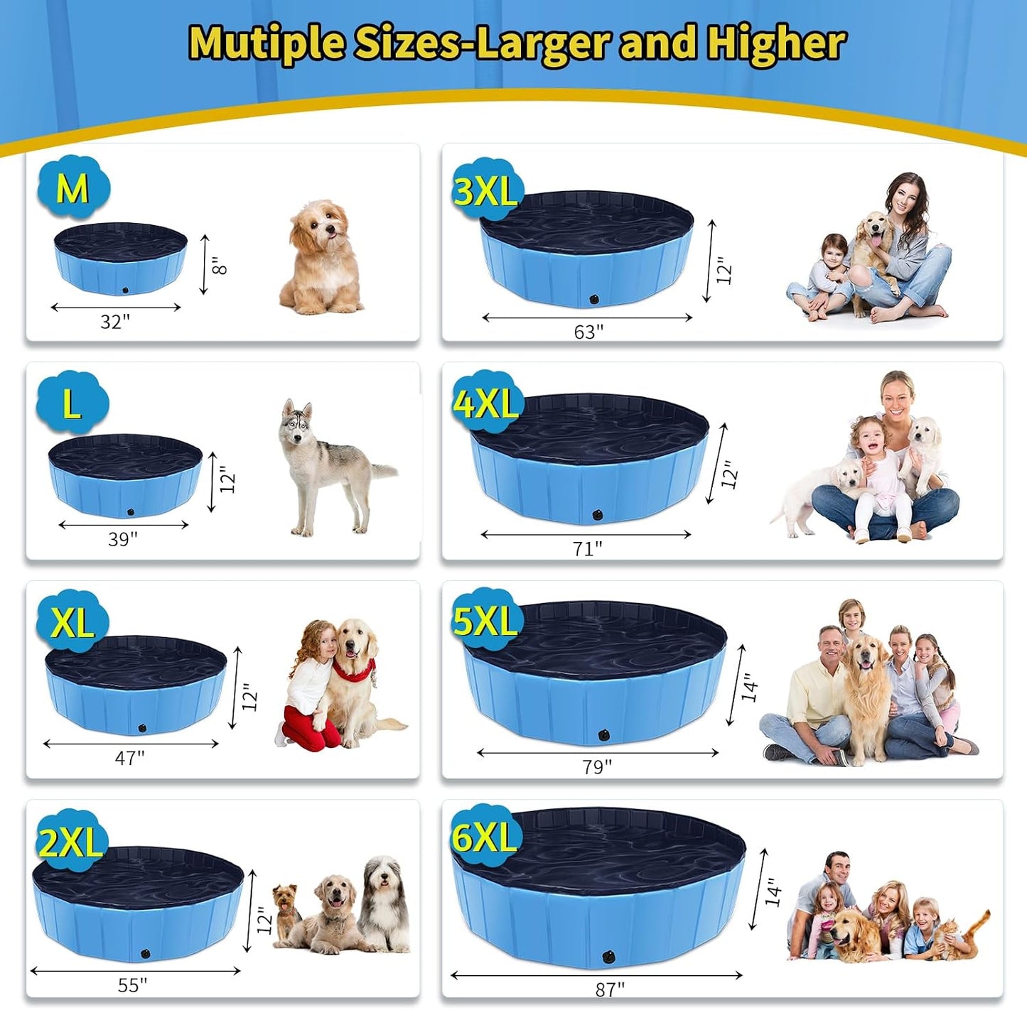 Foldable Dog Pool 47" x 47" x 12", Collapsible Pet Swimming Pool with Hard Plastic Support, Non-Slip Dog Bath Tub for Outdoor Backyard, Blue