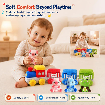 SAIMAND Soft Plush Animal Train Sensory Playset, 12-18 Months