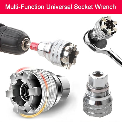 HyperionFlo Essentials 2-Piece Adjustable Universal Socket Wrench Tool Set, 10–19 mm Multi-Function Socket with 3/8-Inch Drive Adapter