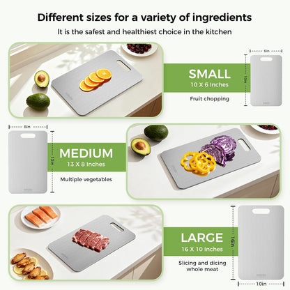 Titanium Cutting Board Set of 3, 100% Double-Sided Titanium Cutting Boards for Kitchen, Dishwasher Safe Non-Toxic Chopping Boards for Meat, Vegetables, Fruits, Raw and Cooked Food Prep (M+L+XL）