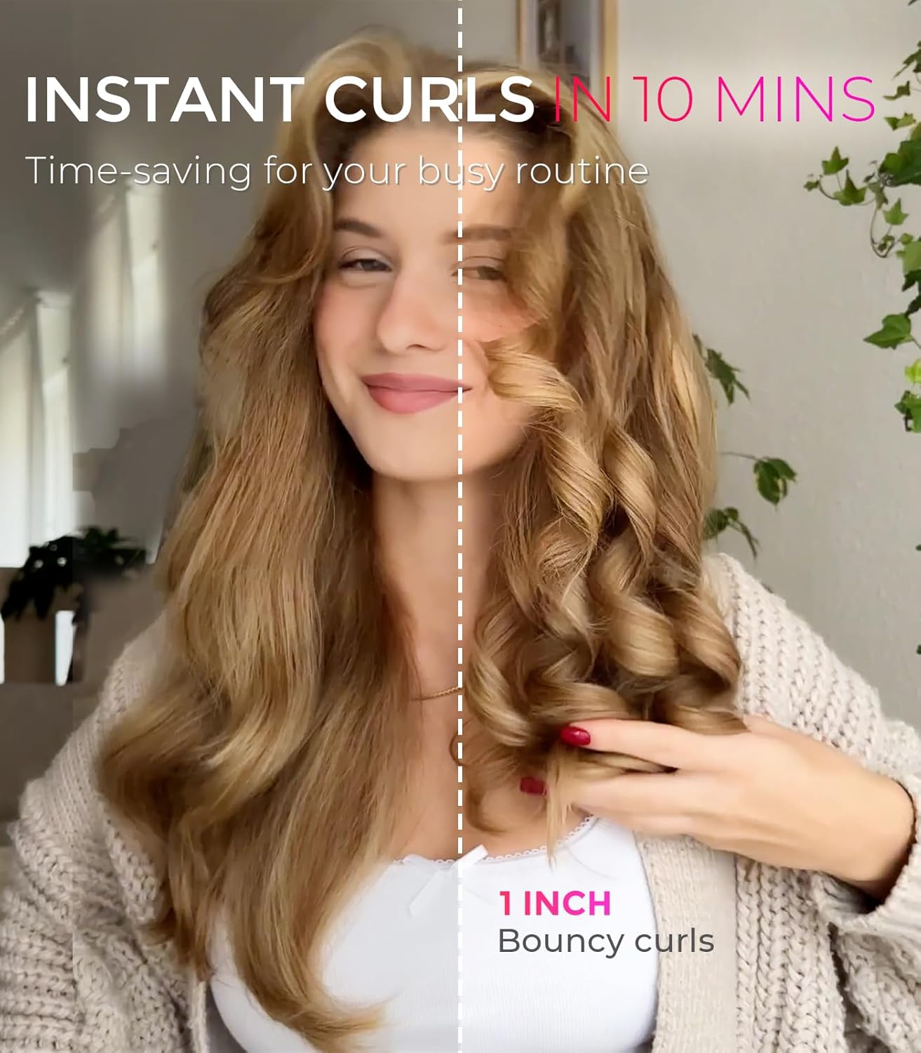 TYMO Automatic Rotating Curling Iron, TYMO CURLPRO Beach Waves Hair Curler 500 Million Ionic Curling Wand, Dual Voltage, Portable Lightweight for Travel, Ceramic Coating, 1 Inch, Pink