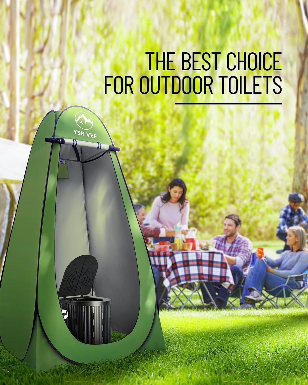 YSR VEF Portable Camping Toilet with Pop-Up Privacy Tent, Foldable Camping Toilet Kit with 12 Waste Bags, 12 Liquid Waste Gel Packs & Ground Stakes, Black & Green
