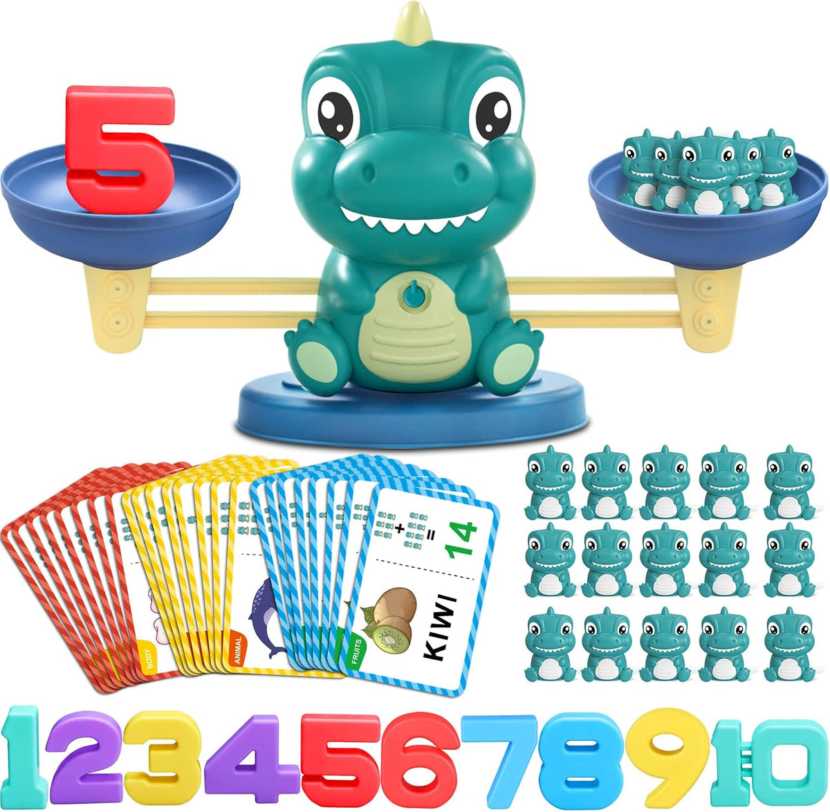 Kaodezhu Dinosaur Math Balance Toys, Montessori Math Balance Scale with Number & Dinosaur Weights, STEM Educational Learning Toy for Kids Ages 3+, Green