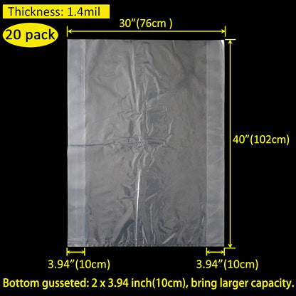 20 Pack 30 x 40 inch 1.4 Mil Clear Plastic Flat Poly Bags Clothing Merchandise Bags Good for Food, Proving Bread, Dough, Clothes Packaging, Storage, Gift Bag