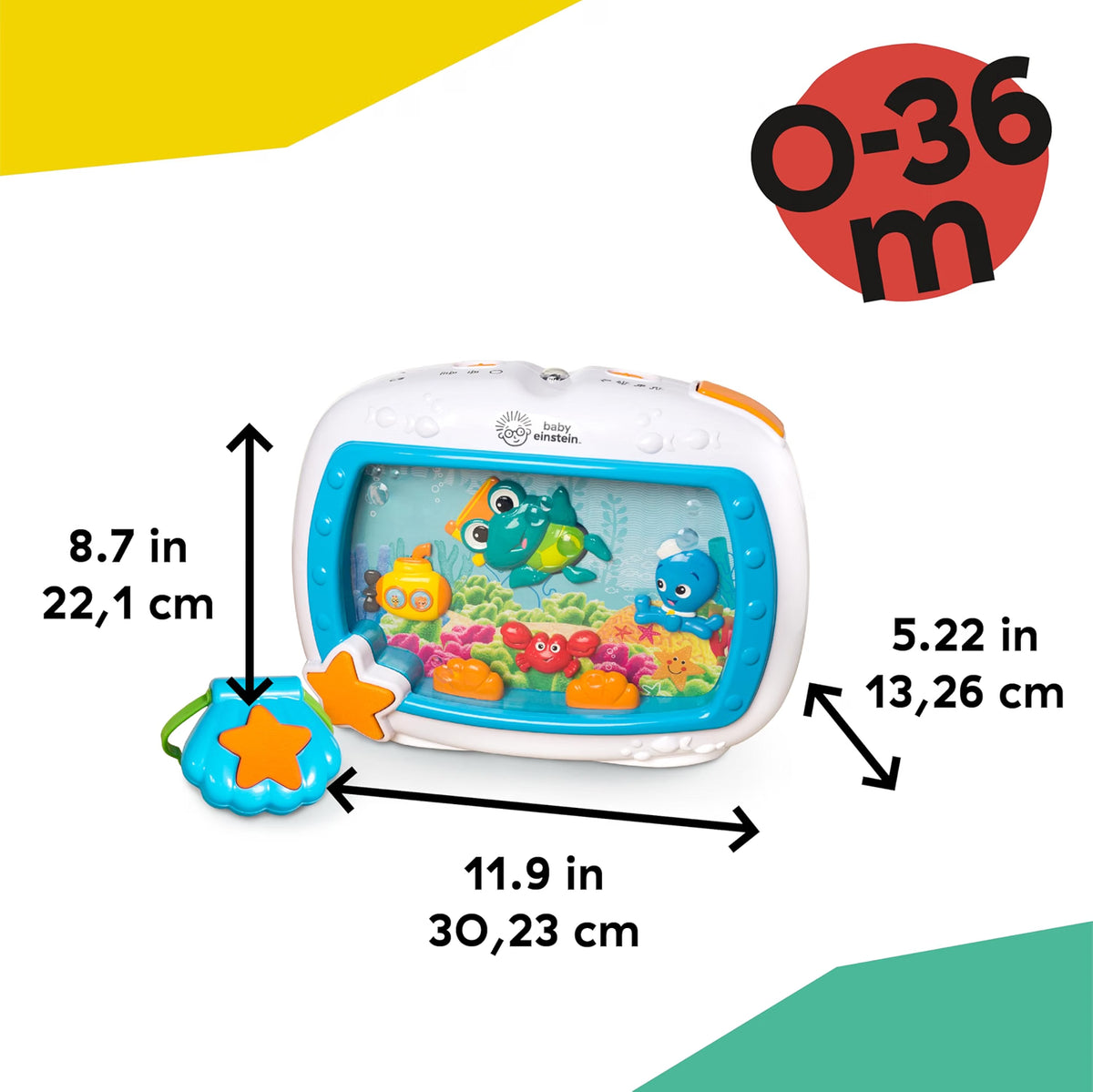 Baby Einstein Sea Dreams Soother Musical Crib Toy & Sound Machine, 25-Minute Light Effects, Remote Control, Newborn & Up, Neutral