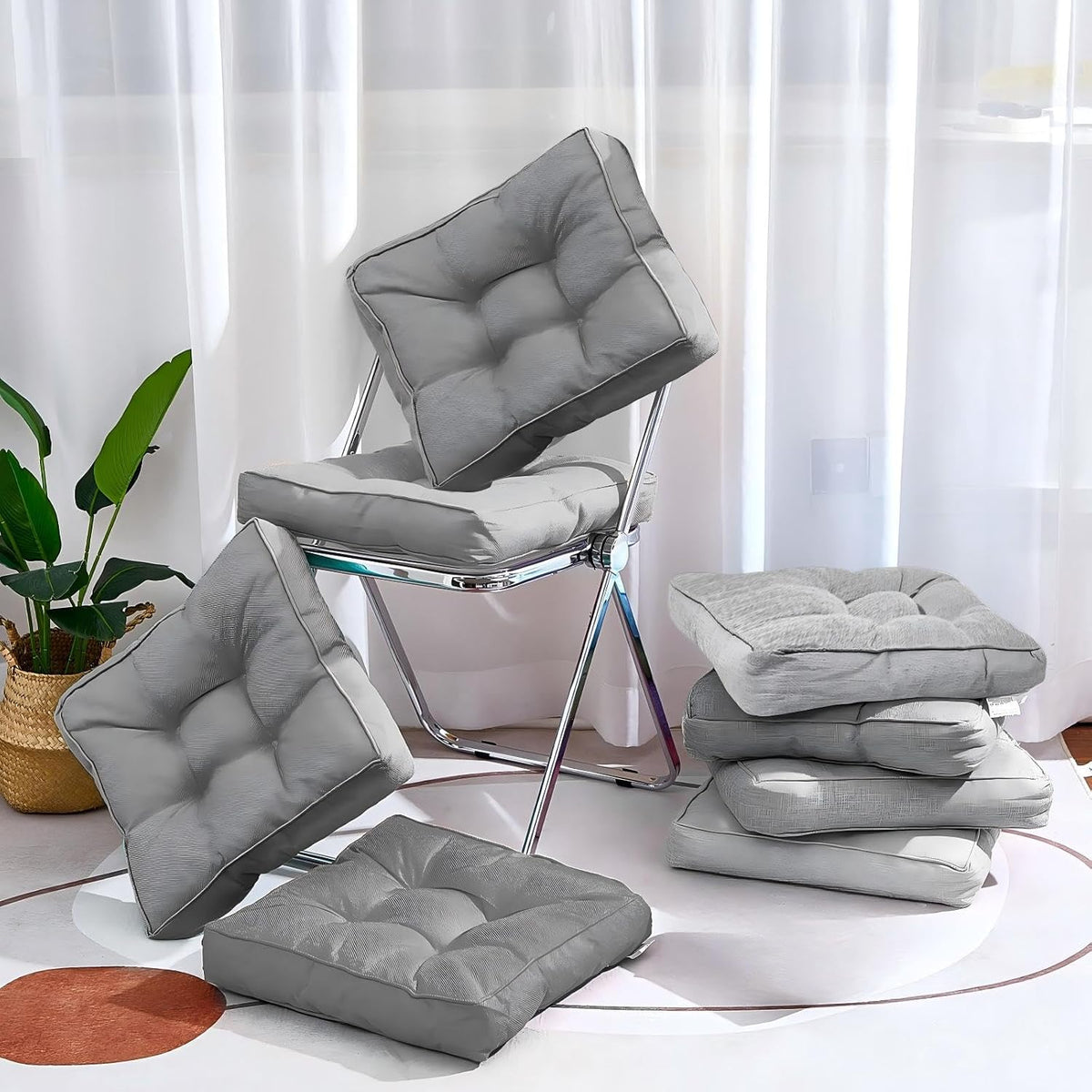 Juexica 8 Pack Floor Cushions for Kid 3.5",Grey,Square Extra Thick Floor Pillows, Flexible Seating Cushion, Flexible Seating Classroom Furniture, Meditation Cushion for Home Office