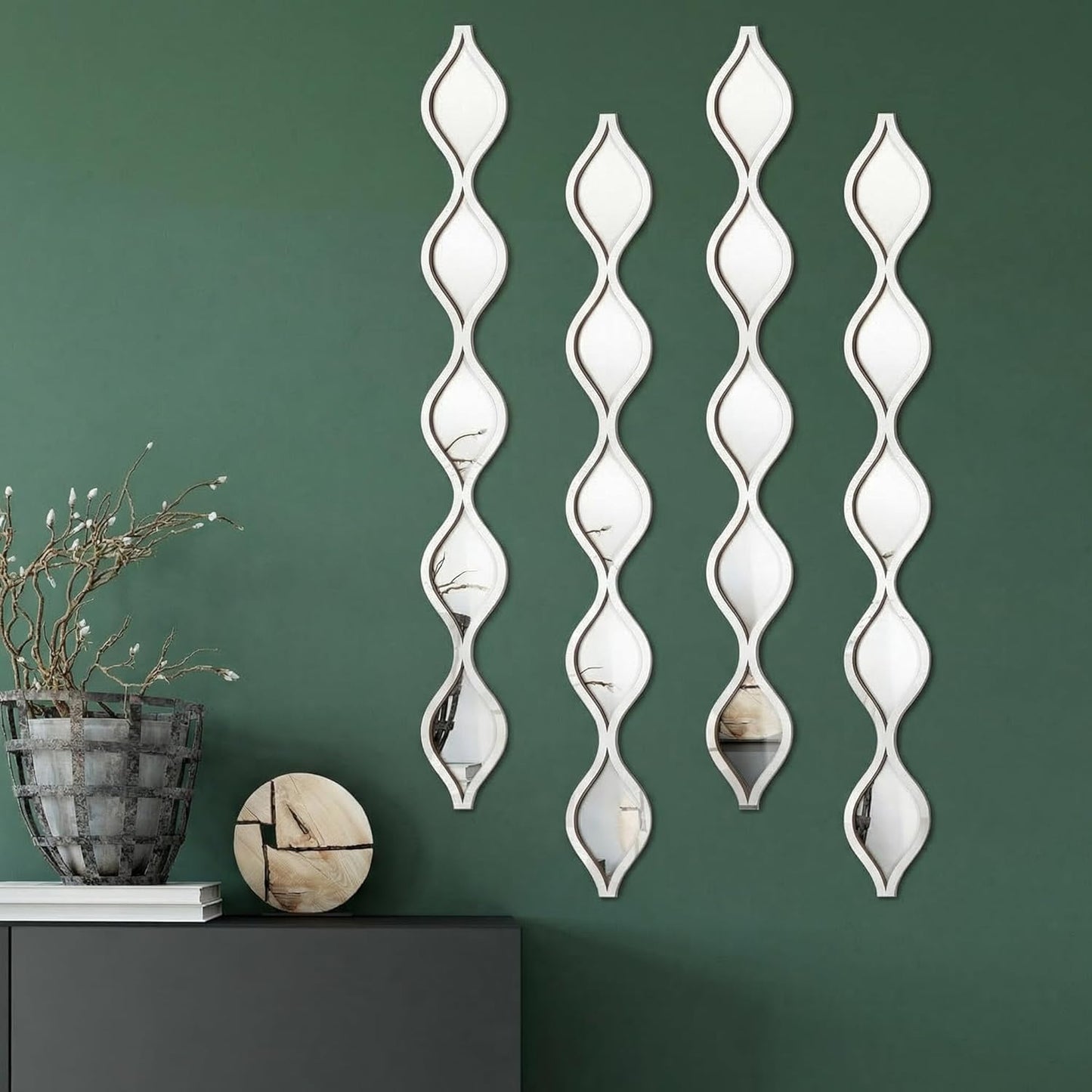Qunclay 4 Pcs Teardrop Mirror Wall Art Decorative Mirror Wall Decor, Silver