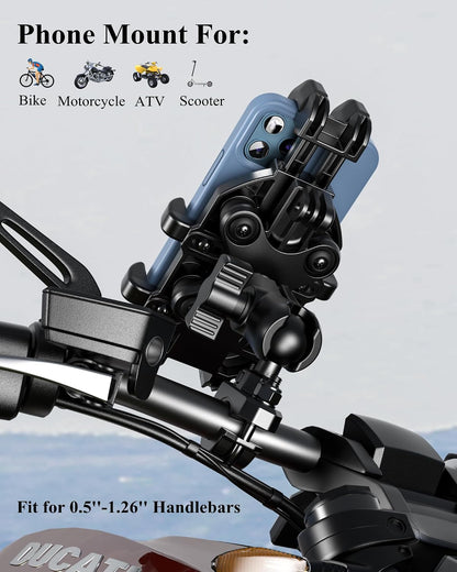 BRCOVAN Motorcycle Phone Mount Holder with Vibration Dampener, Adjustable Handlebar Phone Cradle for Motorcycles, Bikes, E-Bikes, ATVs & Scooters, Black