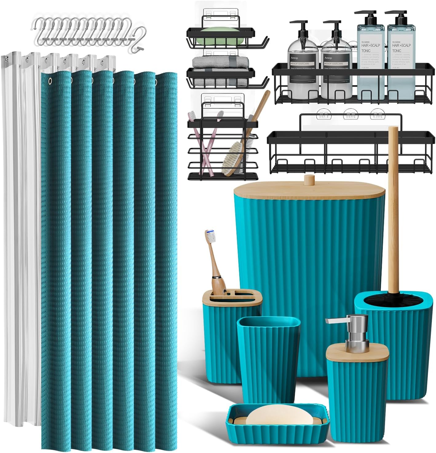 Clara Clark Black Bathroom Set, Shower Curtain Set, Bathroom Accessory Set