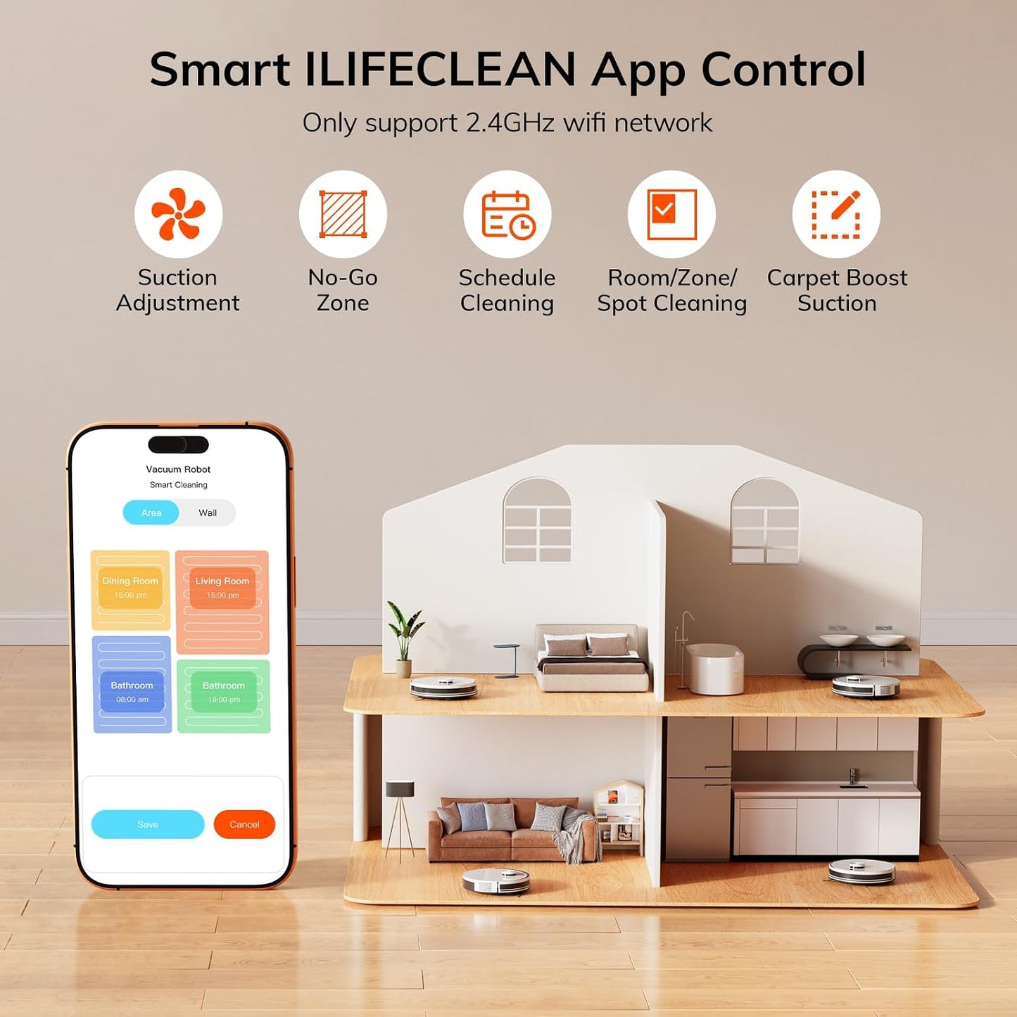 ILIFE A30s Robot Vacuum, 10000Pa Max Suction LiDAR Navigation, Home Mapping, No-Go Zone, 150 Mins, App, Voice and Remote Control, for Hard Floor, Carpet and Pet Hair