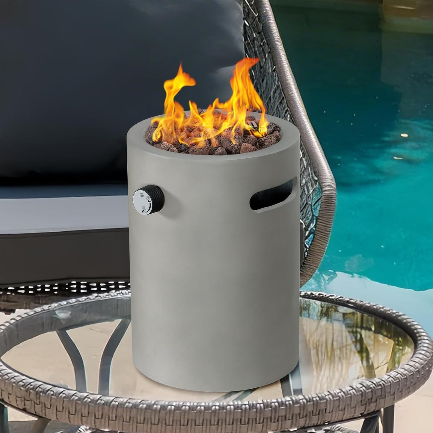 Afterglow 10" Round Propane Fire Pit Smokeless Propane Fire Column Terrafab 10,000 Btu with Lava Rocks for Outdoor Patio Garden Backyard Decking Decor CSA Certificated, Grey Concrete