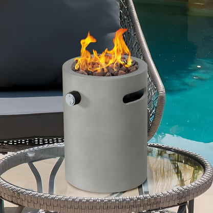 Afterglow 10" Round Propane Fire Pit Smokeless Propane Fire Column Terrafab 10,000 Btu with Lava Rocks for Outdoor Patio Garden Backyard Decking Decor CSA Certificated, Grey Concrete