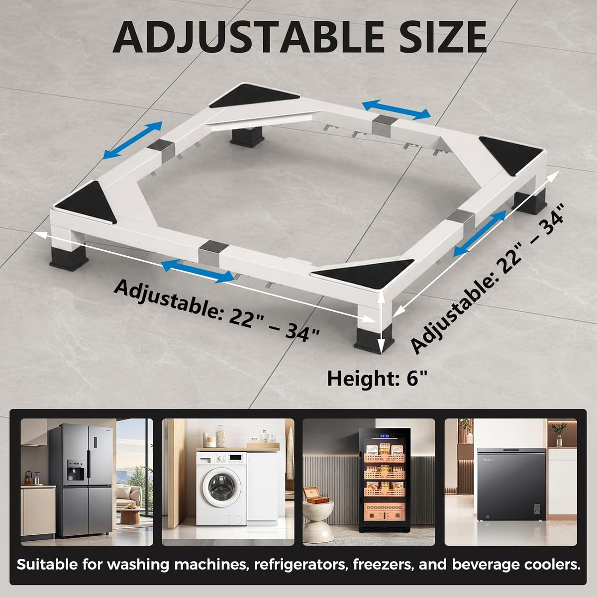 I'Ezonk Full size Heavy duty Stainless steel Laundry Pedestal,6" Height Washer and Dryer Pedestals, Adjustable Universal washing machine stand and Ice maker stand(White)