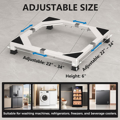 I'Ezonk Full size Heavy duty Stainless steel Laundry Pedestal,6" Height Washer and Dryer Pedestals, Adjustable Universal washing machine stand and Ice maker stand(White)