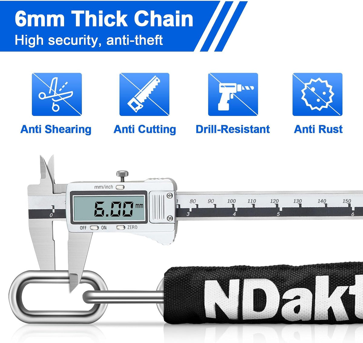 NDakter Bike Chain Lock, 5-Digit Resettable Combination Bicycle Lock, Heavy-Duty Alloy Steel Anti-Theft Chain Lock, 3.2 Ft, Scratch-Resistant Fabric Cover, Black