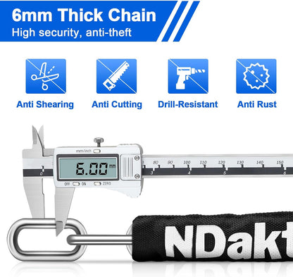 NDakter Bike Chain Lock, 5-Digit Resettable Combination Bicycle Lock, Heavy-Duty Alloy Steel Anti-Theft Chain Lock, 3.2 Ft, Scratch-Resistant Fabric Cover, Black
