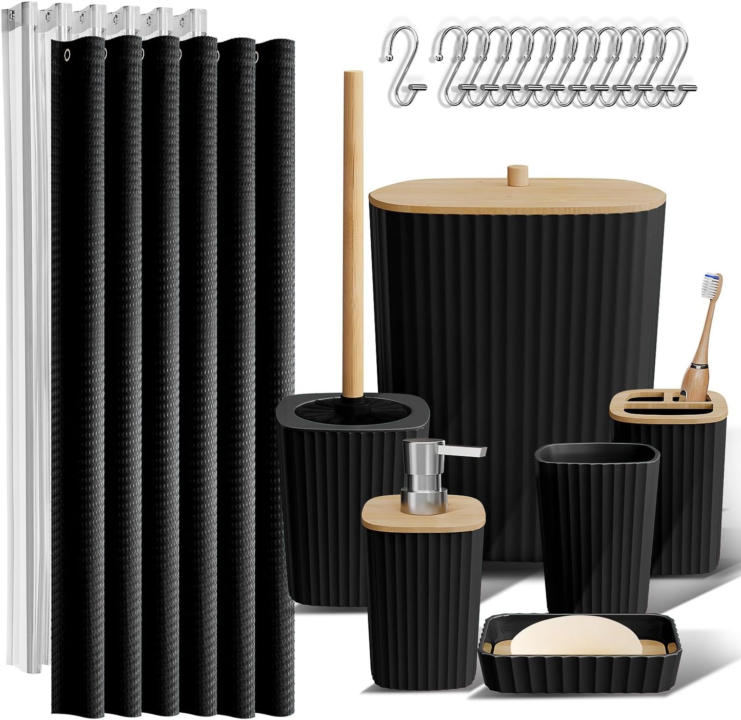 Clara Clark Black Bathroom Set, Shower Curtain Set, Bathroom Accessory Set
