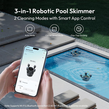 (2026 New) BUBLUE F10 Automatic Pool Skimmer Robot,Robotic Pool Skimmer with 5L Filter, App Control,Powerful Suction,Dual Cleaning Modes, AI Navigation,Ideal for In-Ground & Above-Ground Pools,Black
