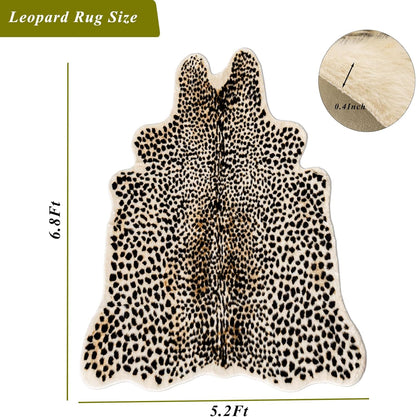 Leopard Print Rug, Cheetah Rugs 5.2x6.8ft Faux Cowhide Skin Animal Carpet
