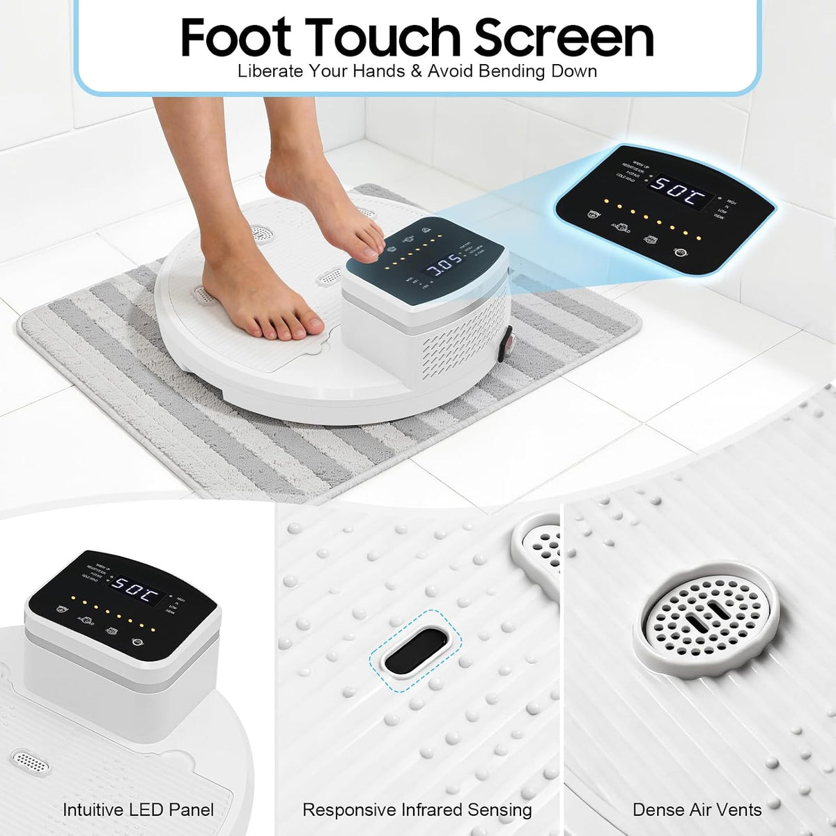 Full Body Dryer After Shower, 1400W Body Heater Blow Dryer 4-Speed Hands-Free Heater Blow Dryer Body Care Dryer with Non-Slip Platform Infrared Sensor for Adults Pregnant Women Bathroom Use