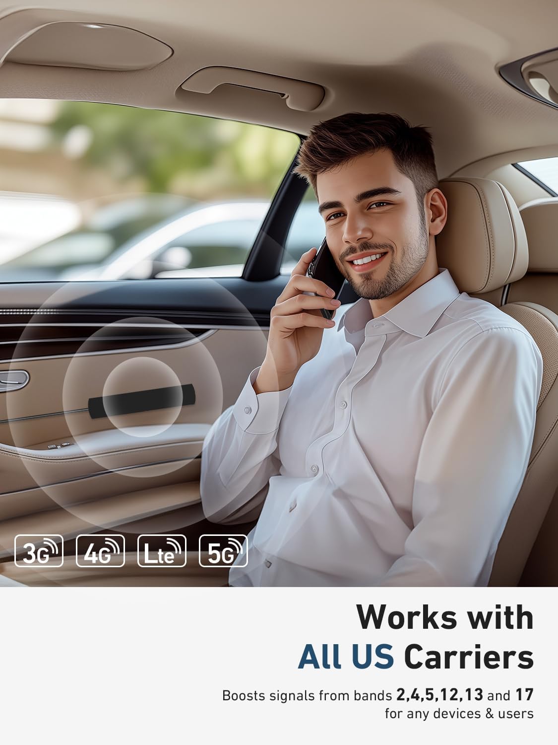 Cell Phone Signal Booster for Car, Truck and SUV Boosts Signal for All U.S. Carriers on Band 2, 4, 5, 12, 13 and 17 | Supports Multiple Devices | Easy to Setup
