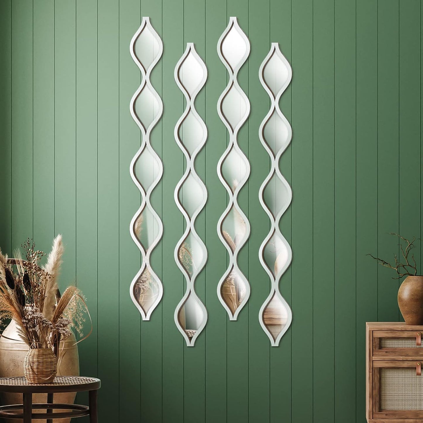 Qunclay 4 Pcs Teardrop Mirror Wall Art Decorative Mirror Wall Decor, Silver