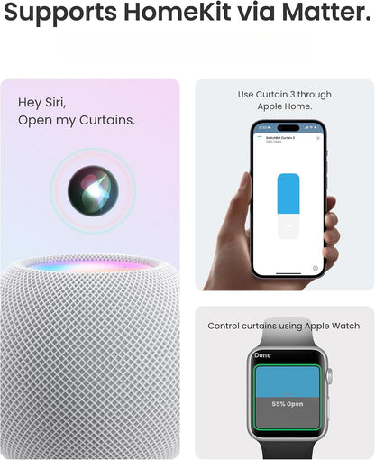 SwitchBot Smart Automatic Curtain Opener 2 Pack with Hub Mini - WiFi Remote Control with App/Timer, Performance Upgrade, Compatible with Alexa, Google Home, HomeKit