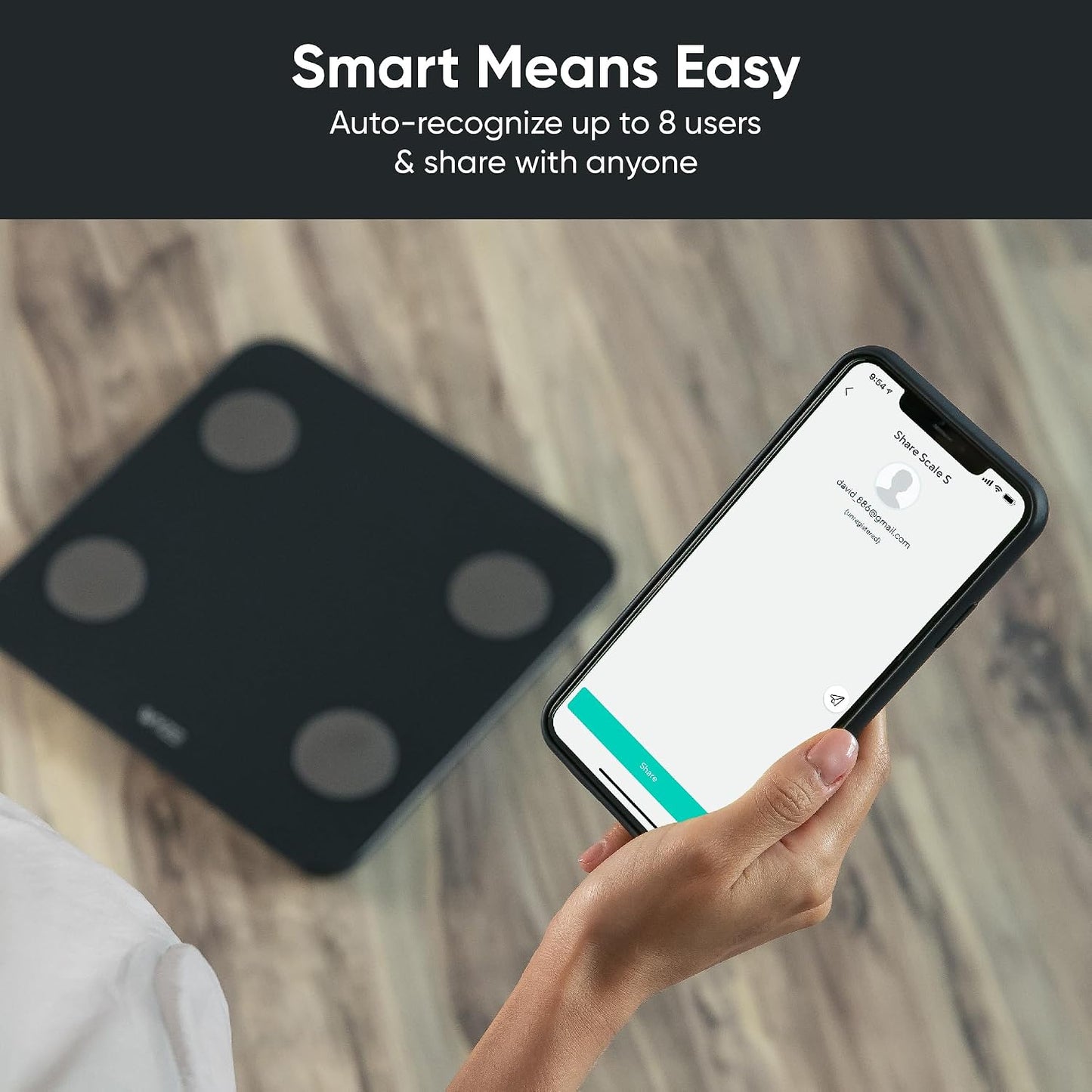 Wyze Scale S Smart Scale for Body Weight & Fat, Bluetooth, 400 lbs, Black