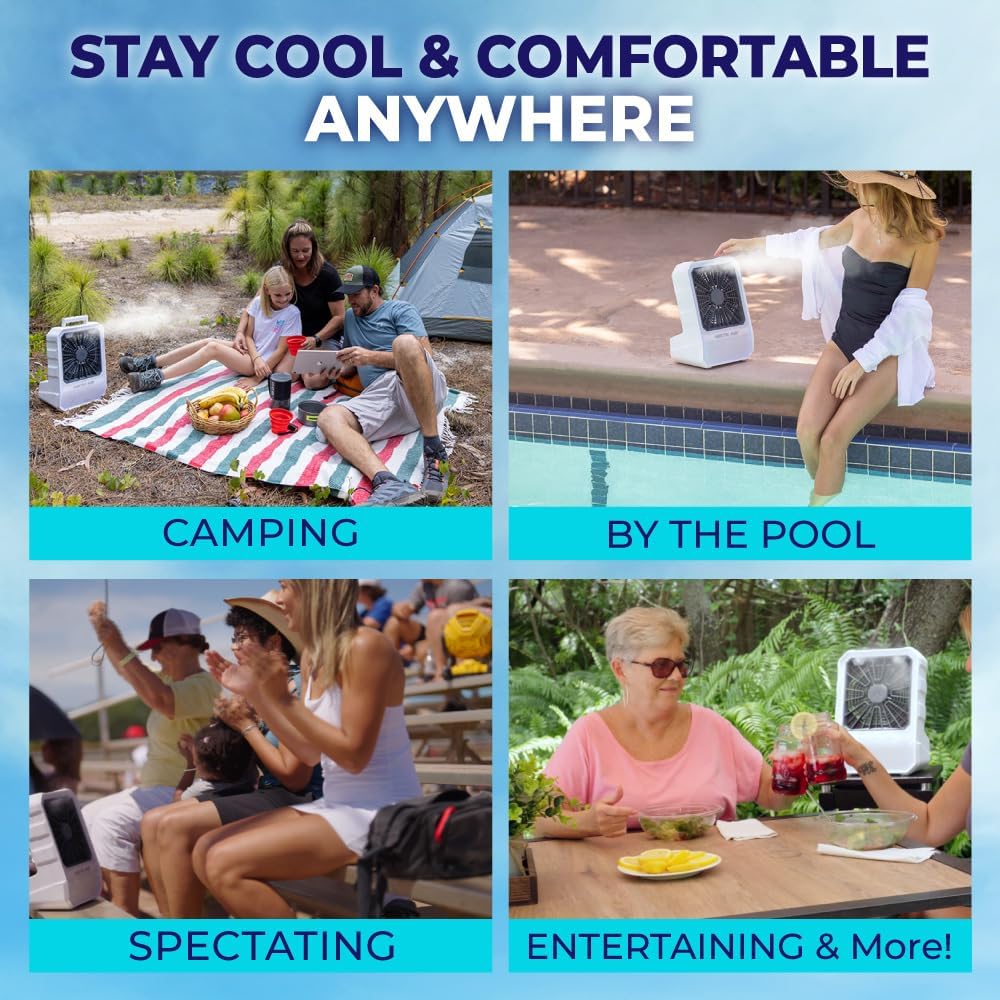 Arctic Air Outdoor Evaporative Cooler, Portable & Ultra-Quiet Air Cooler with 4 Fan Speeds, USB Rechargeable, 6-Hour Battery Life, Great for the Beach, Pool, Deck, Garden & More,White