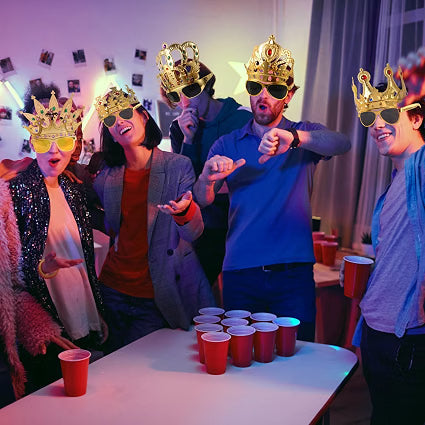 NICOWARM 12-Piece Crown Glasses & Crown Hats Party Set, 6 King & Queen Crown Sunglasses with 6 Adjustable Crown Hats, Royal Photo Props for Kids & Adults, Gold