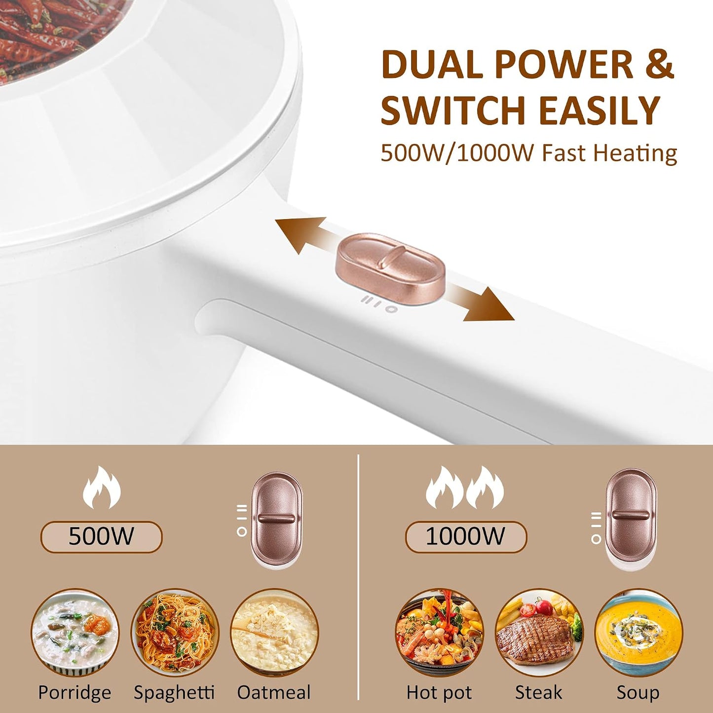 Bear 2L Electric Hot Pot Nonstick Cooker 1000W, White