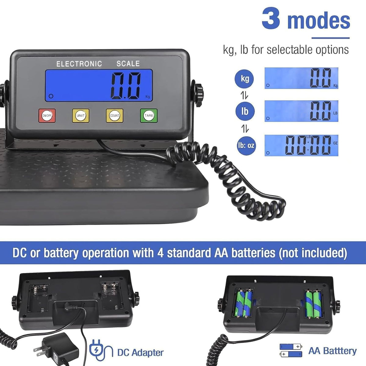 Surmountway Industrial Shipping Scale 440lbs, Anti-Slip Aluminium Platform 11.8"X11.8", Tare/Count/Auto-Off, Easy Read LCD Display, 3 Units, Portable Digital Postal Scale for Packages Luggages