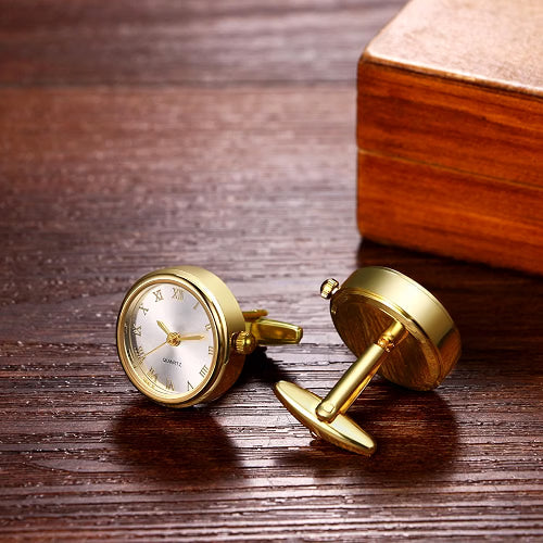 Avaner Men's Clip Cufflink Watches, 2-Pack Analog Quartz Pocket Watches with Roman Numerals, Japanese Quartz Movement, Gold & Silver Bezel, Black Band