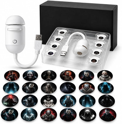 HyperionFlo Essentials Halloween Window Projector for Car, 360° Rotating USB-Powered Horror Projector with Interchangeable Slides, Set-B