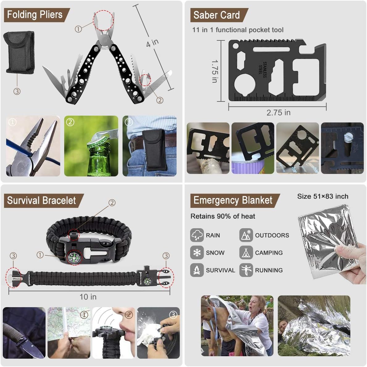 TAIMASI 238 Pcs Emergency Survival Kit with First Aid Kit and Molle Pouch Survival Gear Emergency Supplies Emergency Tent for Earthquake, Outdoor Adventure, Camping, Hiking, Hunting