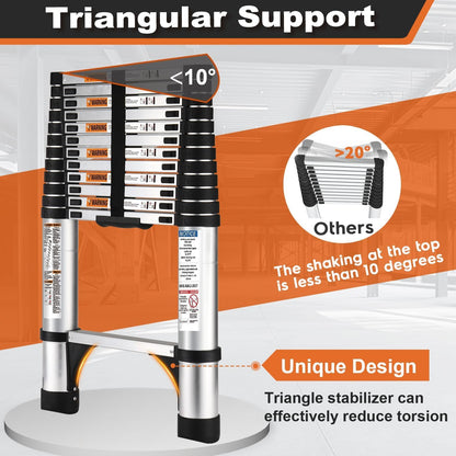 SocTone Telescoping Ladder, Stabilizers, Extension Ladder(12.5FT Standard)
