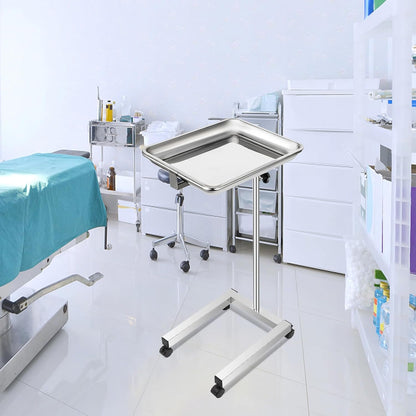 VEVOR Mayo Stand 18 x 14 inch Medical Tray, Height Adjustable 32-51 inch, Stainless Steel Lab Cart with Removable Tray & 4 Swivel Wheels, Metal Instrument Procedure Tray for Home Equipment, Dental