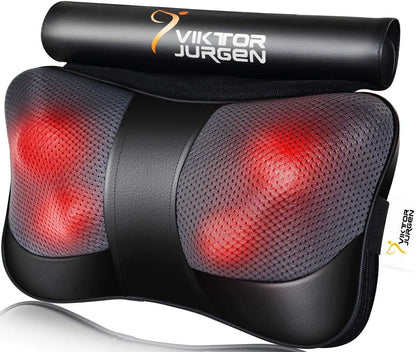 VIKTOR JURGEN Shiatsu Back Massager with Heat, 3D Deep Kneading Massage Pillow for Neck, Shoulder, Back, Legs & Feet, Black