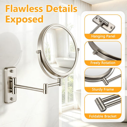 Wall Mounted Makeup Mirror - 1X/10X Magnifying Mirror Double Sided, 8 Inch Extendable Bathroom Mirror, Nickel Finish