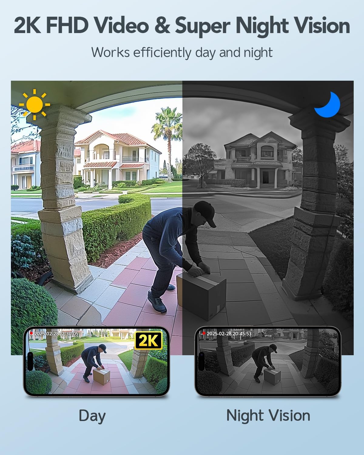 XTU J9 Plus 2K Wireless Video Doorbell Camera with Chime, 180° Head-to-Toe View, PIR Motion Detection, Night Vision, 2-Way Audio, No Monthly Fee
