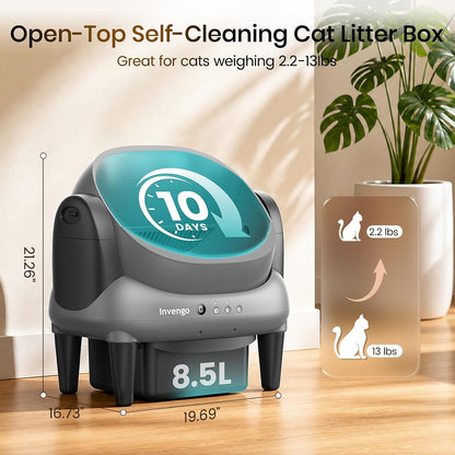 Invengo Automatic Self-Cleaning Cat Litter Box, Open Top Design with Safety Sensors and Anti-Pinch Protection, Smart Automatic Litter Box for Small & Medium Cats and Multi-Cat Homes, Charcoal Grey
